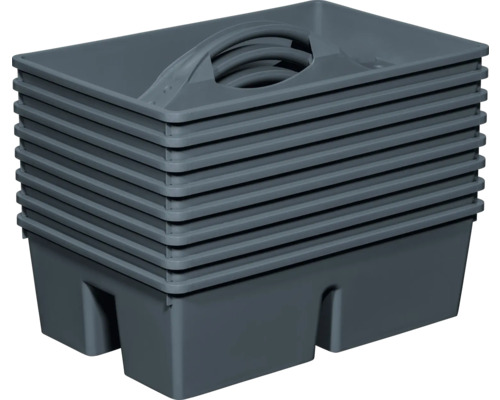 Pile de bacs à peinture gris en plastique avec poignée