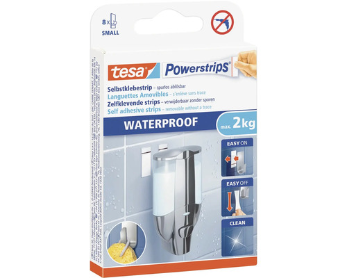 Tesa Powerstrips selbstklebende Streifen zum spurlosen Ablösen, wasserfest, maximale Last 2 Kilogramm