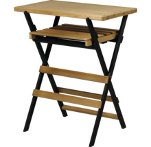 Table pliante en bois et métal avec deux étagères