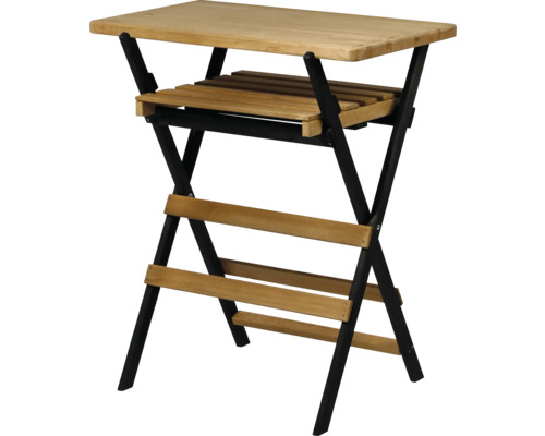 Klapptisch aus Holz und Metall mit zwei Ablageflächen