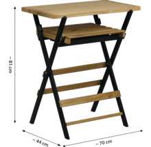 Table pliante en bois avec structure noire, environ 81 cm de haut, environ 44 cm de large et environ 70 cm de profondeur.