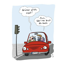 Illustration eines Autos an einer Ampel mit zwei streitenden Personen