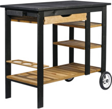 Chariot de service en bois avec tiroir et roulettes