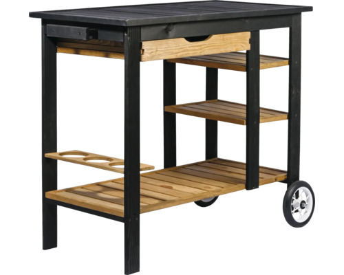 Chariot de service en bois avec tiroir et roulettes