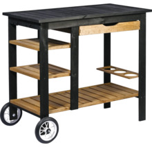 Table de grillade en bois avec tiroir, étagères et roulettes