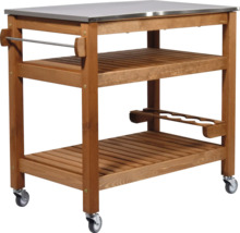 Chariot de cuisine avec plateau en acier inoxydable et roulettes