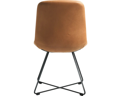 Stuhl mit Bezug und Metallbeinen, Rückansicht.