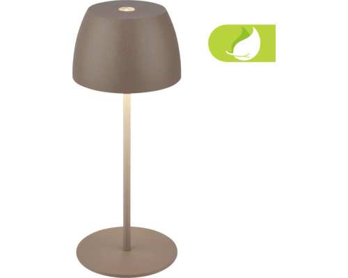 Lampe de table LED sur batterie avec variateur tactile IP44 2,5W 150 lm 2700 K marron terre d'ombre H 20 cm