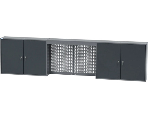 Werkstatteinrichtung mit zwei abschließbaren Schränken und Lochwand