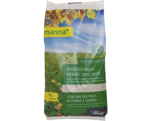 Engrais pour gazon automne et semences Hauert Manna engrais minéral à effet longue durée pour l'automne et le premier ensemencement de gazon 10 kg, 340 m²