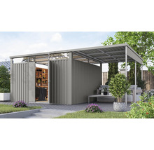 Abri de jardin métallique avec un espace ouvert pour les meubles de jardin et les outils