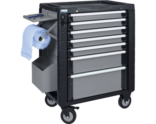 Werkstattwagen mit mehreren Schubladen und Papierrollenhalter