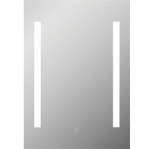 Miroir rectangulaire avec bandes lumineuses verticales et capteur tactile