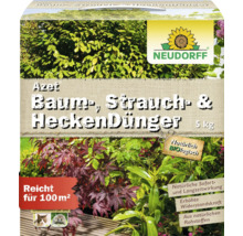 Neudorff Logo, Azet Baum-, Strauch- und HeckenDünger, 5 Kilogramm Packung für 100 Quadratmeter, organischer Dünger, Sofort- und Langzeitwirkung.