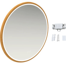 Miroir ovale avec cadre en bois et éclairage LED, matériel de fixation inclus