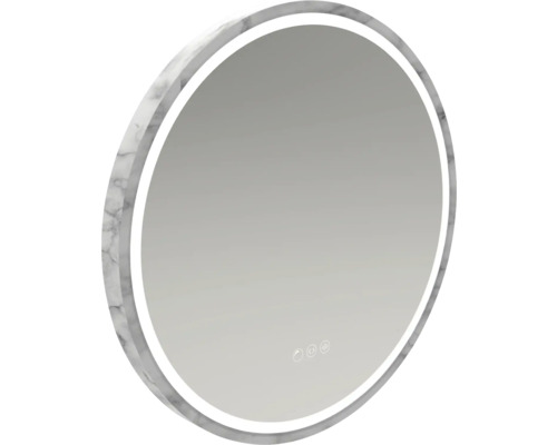 Miroir de salle de bain rond avec cadre en marbre et éclairage