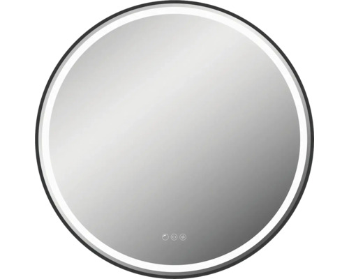 Miroir à LED form&style SABA Ø 80 cm avec capteur tactile et cadre anti-buée noir IP 44 Miroir rond avec éclairage LED