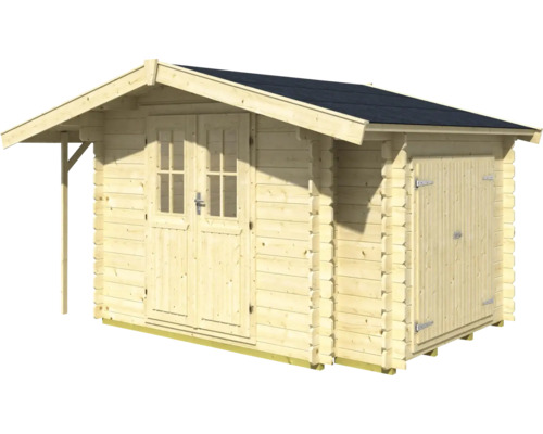 Abri de jardin en bois avec double porte et porte simple