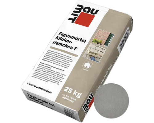 Sac de 25 kg de mortier de jointoiement pour plaquettes de parement en clinker Baumit Klinkerriemchen F pour une utilisation en extérieur