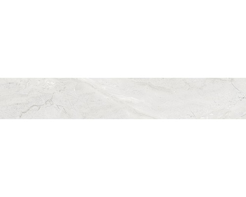 Sockel Sicilia 10 x 60 x 0,9 cm Cenere poliert grau Helle Fliese mit Marmorstruktur für Wand und Boden