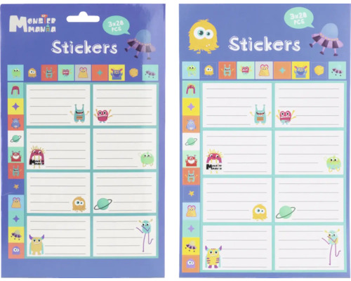 Stickers Monster Mania avec champs d''inscription, 3 fois 28 pièces