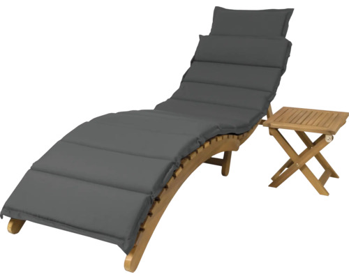 Chaise longue en bois avec coussin et table d''appoint
