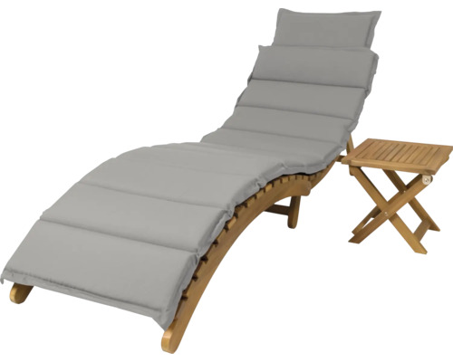 Bain de soleil avec coussin et table d''appoint en bois