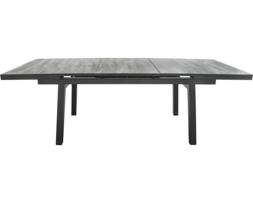 Table de jardin extensible avec plateau gris structuré et cadre noir