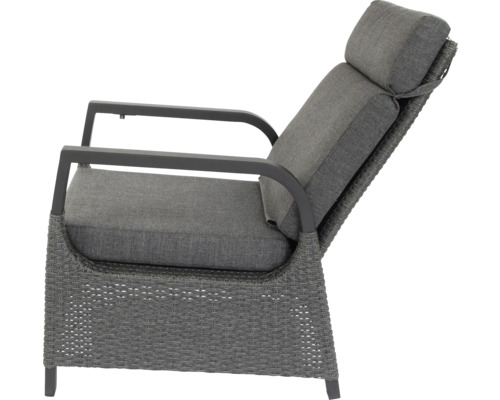 Fauteuil de jardin avec coussins gris et aspect tressé