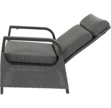 Fauteuil de jardin réglable avec coussins gris et aspect rotin