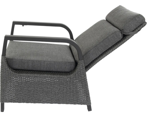 Fauteuil de jardin réglable avec coussins gris et aspect rotin