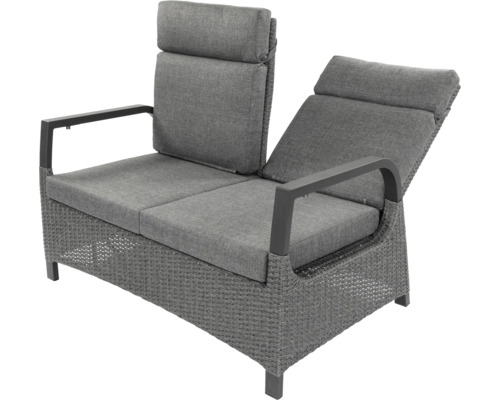 Canapé de jardin deux places avec dossier réglable et cadre tressé