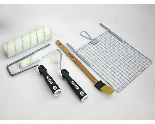 HORNBACH Profi Farbroller Set Meister Polar Weiß 6-teilig Farbroller Set mit Farbrolle, Pinsel, Abstreifgitter und Bügel