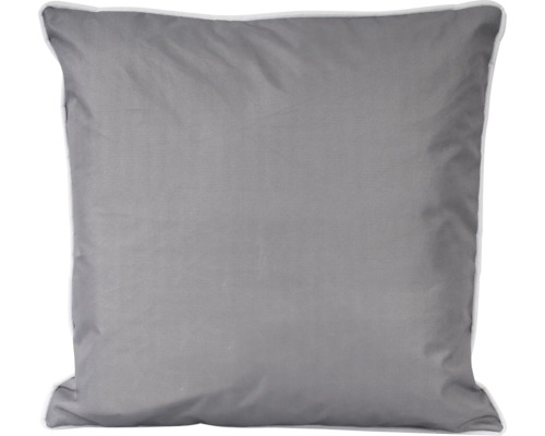 Graues Dekokissen mit weißer Kante