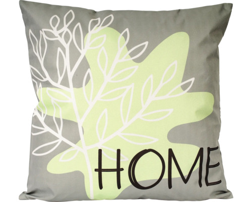 Dekokissen mit Blattmotiv und Schriftzug Zuhause