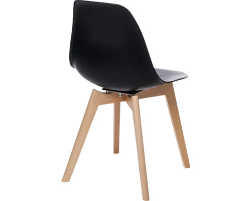 Schwarzer Stuhl mit Holzbeinen