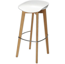 Barhocker mit Holzbeinen und Fußstütze