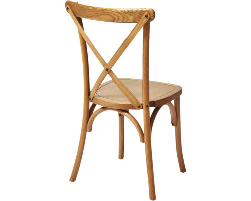 Holzstuhl mit Kreuzstreben im Rücken