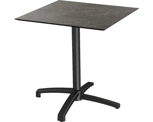 Table haute carrée avec plateau et pied en métal