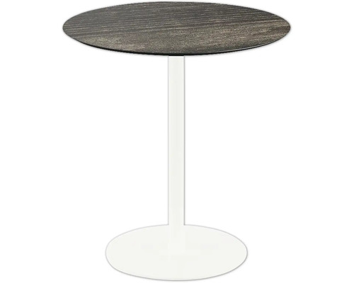 Table de terrasse Urban Riverwashed Wood ronde acier inoxydable, HPL Ø70 cm blanc Table d''appoint avec plateau rond en bois et pied en métal blanc