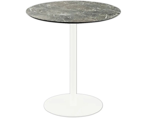 Table de terrasse Urban Galaxy Marble ronde acier inoxydable, HPL Ø 70 cm blanc Table de bistrot ronde avec plateau aspect marbre et pied central