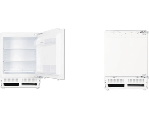 Réfrigérateur encastrable avec porte ouverte et fermée