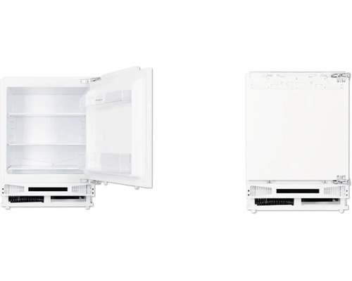 Réfrigérateur intégré avec porte ouverte et fermée