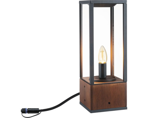 Paulmann Plug & Shine LED Pollerleuchte 2W 1900 K HxB 40x14,2 cm Venea holz/schwarz Dekorative Aussenleuchte mit Glühbirne und Stromkabel