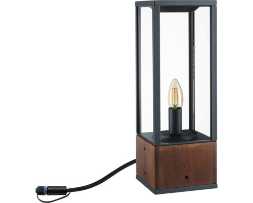 Lanterne de jardin avec ampoule et socle en bois