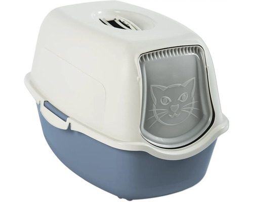 Litière pour chat rotho Katzenklo Eco Bailey 56 x 40 x 39 cm bleu litière pour chat avec couvercle et porte battante avec filtre à charbon actif anti-odeurs Litière fermée pour chat avec trappe