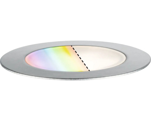 Paulmann Plug & Shine LED Bodeneinbauleuchte 90° Smart Home Zigbee 3.0 RGBW+ 2W 65 lm 3000 K Ø 7/6,3 cm Floor edelstahl Einbaustrahler mit halbseitiger Farbdarstellung