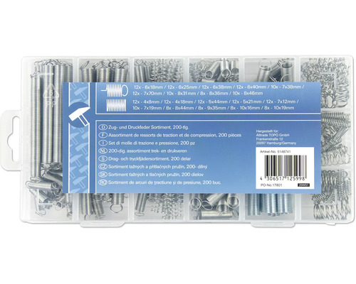 Zug- und Druckfeder Sortiment mit 200 Teilen im Sortimentskasten