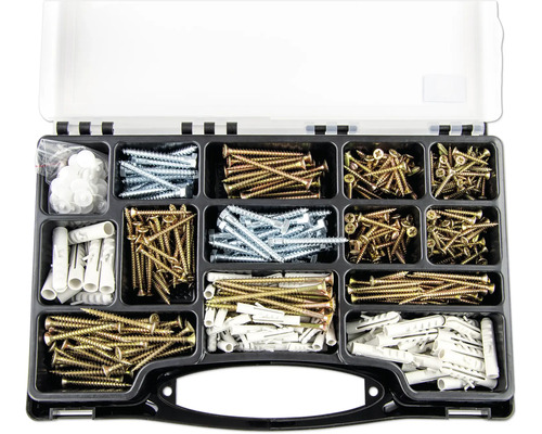 Boîte d''assortiment avec vis et chevilles