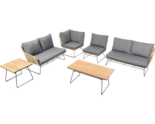 Gartenmöbelset mit zwei Sofas, einem Ecksofa, einem Sessel und zwei Tischen